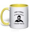 Mug with a colored handle ... PROTECTED BY CHUCK NORRIS yellow фото