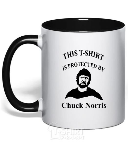 Mug with a colored handle ... PROTECTED BY CHUCK NORRIS black фото