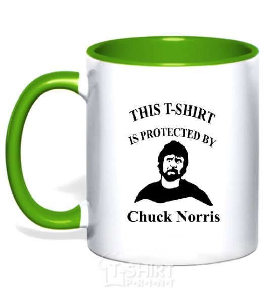 Mug with a colored handle ... PROTECTED BY CHUCK NORRIS kelly-green фото