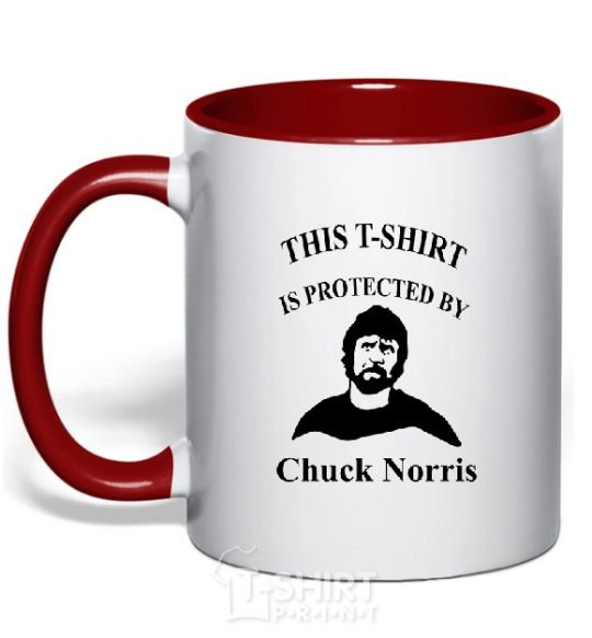 Mug with a colored handle ... PROTECTED BY CHUCK NORRIS red фото