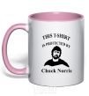 Mug with a colored handle ... PROTECTED BY CHUCK NORRIS light-pink фото