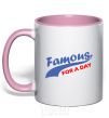 Mug with a colored handle FAMOUS FOR A DAY light-pink фото