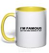 Mug with a colored handle I'M FAMOUS yellow фото