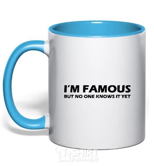 Mug with a colored handle I'M FAMOUS sky-blue фото