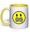 Mug with a colored handle DON'T SMILE yellow фото