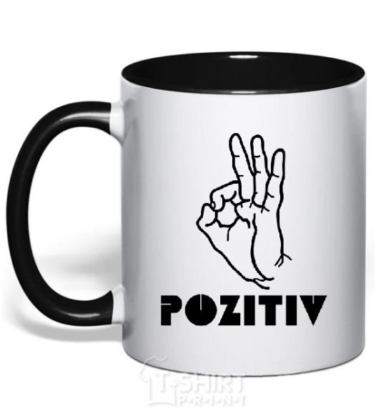 Mug with a colored handle POSITIVE V.1 black фото