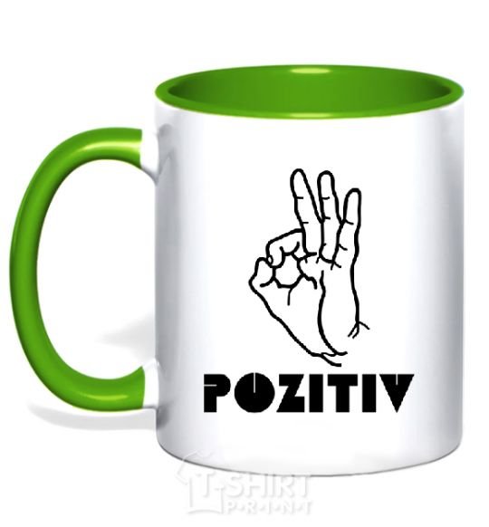 Mug with a colored handle POSITIVE V.1 kelly-green фото