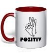 Mug with a colored handle POSITIVE V.1 red фото