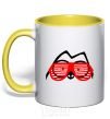 Mug with a colored handle SIMON'S CAT with glasses yellow фото