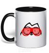 Mug with a colored handle SIMON'S CAT with glasses black фото