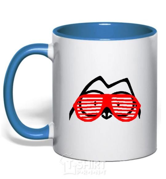 Mug with a colored handle SIMON'S CAT with glasses royal-blue фото