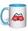 Mug with a colored handle SIMON'S CAT with glasses sky-blue фото