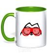 Mug with a colored handle SIMON'S CAT with glasses kelly-green фото