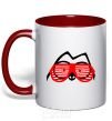 Mug with a colored handle SIMON'S CAT with glasses red фото