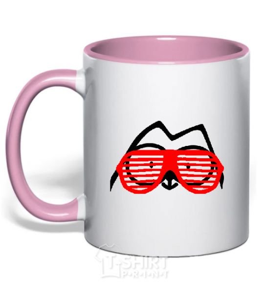 Mug with a colored handle SIMON'S CAT with glasses light-pink фото