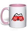 Mug with a colored handle SIMON'S CAT with glasses light-pink фото