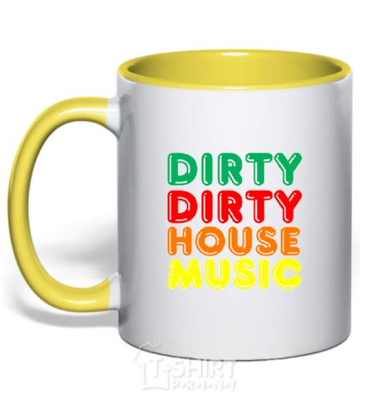 Mug with a colored handle DIRTY HOUSE MUSIC yellow фото