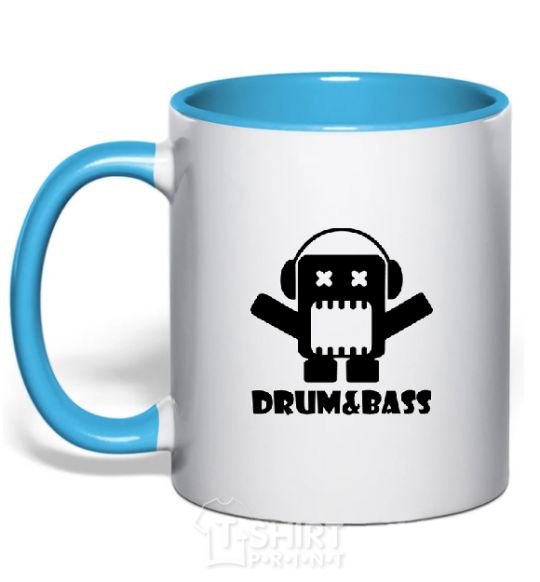 Mug with a colored handle DRUM&BASS sky-blue фото