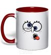 Mug with a colored handle SPONGEBOB red фото