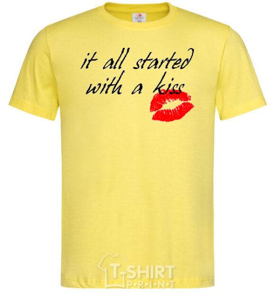 Men's T-Shirt IT ALL STARTED WITH A KISS cornsilk фото