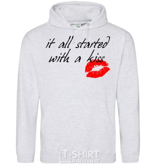 Men`s hoodie IT ALL STARTED WITH A KISS sport-grey фото