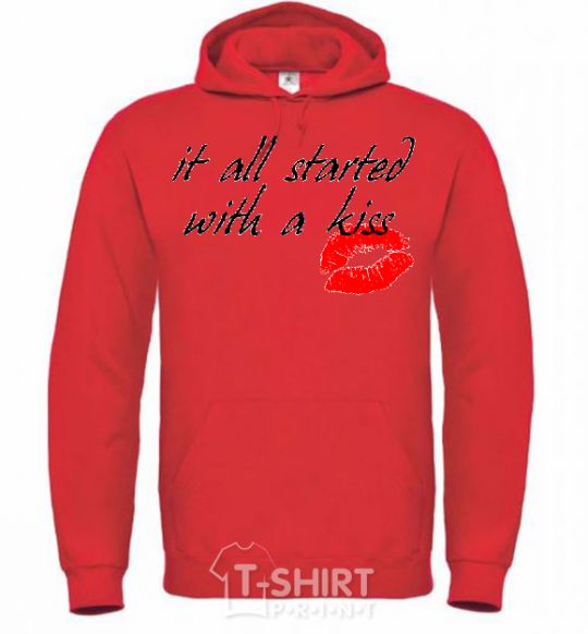 Men`s hoodie IT ALL STARTED WITH A KISS bright-red фото