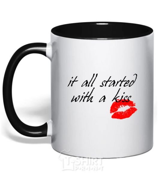 Mug with a colored handle IT ALL STARTED WITH A KISS black фото