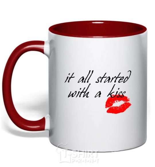 Mug with a colored handle IT ALL STARTED WITH A KISS red фото