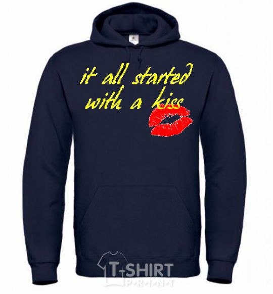 Men`s hoodie IT ALL STARTED WITH A KISS navy-blue фото