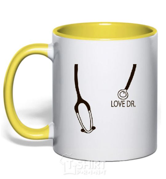 Mug with a colored handle LOVE DR. yellow фото