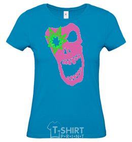 Women's T-shirt PINK SKULL sky-blue фото