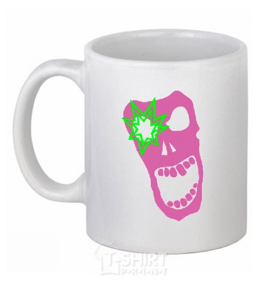 Ceramic mug PINK SKULL White фото
