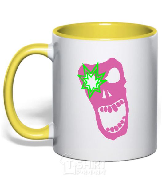 Mug with a colored handle PINK SKULL yellow фото