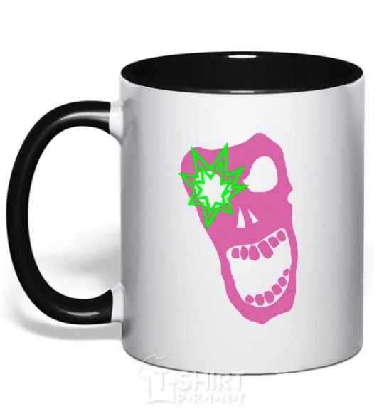 Mug with a colored handle PINK SKULL black фото