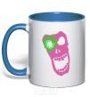 Mug with a colored handle PINK SKULL royal-blue фото