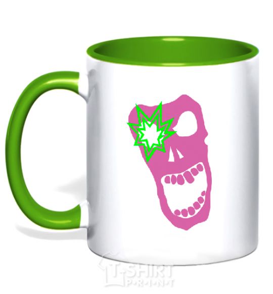 Mug with a colored handle PINK SKULL kelly-green фото