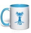 Mug with a colored handle TELL THE WORLD TO GO! sky-blue фото
