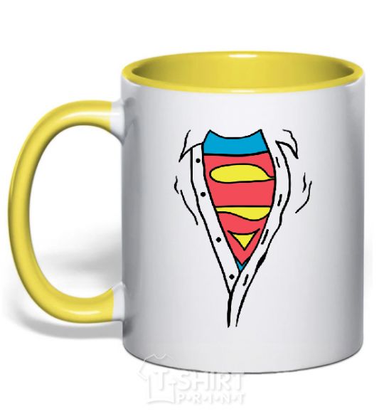 Mug with a colored handle SHIRTLESS SUPERMAN yellow фото