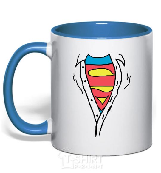 Mug with a colored handle SHIRTLESS SUPERMAN royal-blue фото