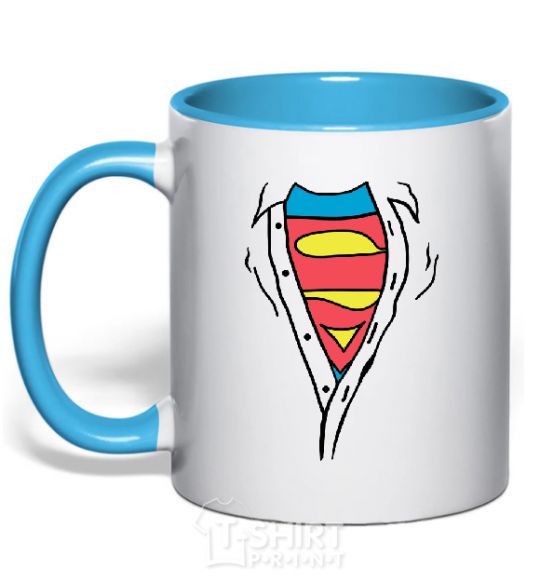 Mug with a colored handle SHIRTLESS SUPERMAN sky-blue фото