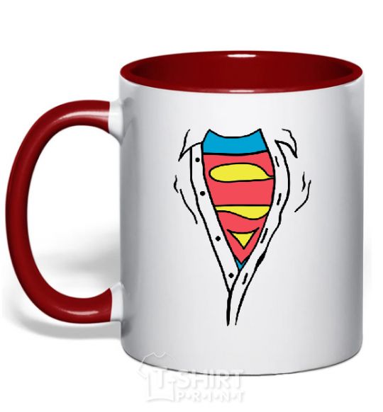 Mug with a colored handle SHIRTLESS SUPERMAN red фото