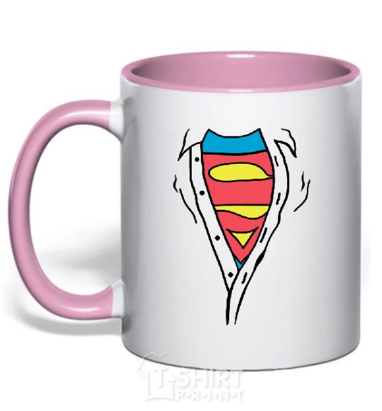 Mug with a colored handle SHIRTLESS SUPERMAN light-pink фото