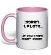 Mug with a colored handle SORRY UP LATE ... light-pink фото