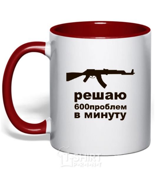 Mug with a colored handle SOLVING 600 PROBLEMS A MINUTE red фото