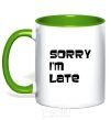 Mug with a colored handle SORRY, I'M LATE kelly-green фото