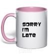 Mug with a colored handle SORRY, I'M LATE light-pink фото