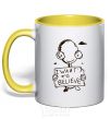 Mug with a colored handle I WANT TO BELIEVE yellow фото