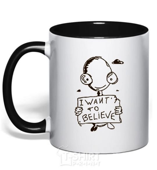 Mug with a colored handle I WANT TO BELIEVE black фото