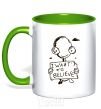 Mug with a colored handle I WANT TO BELIEVE kelly-green фото