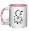 Mug with a colored handle I WANT TO BELIEVE light-pink фото